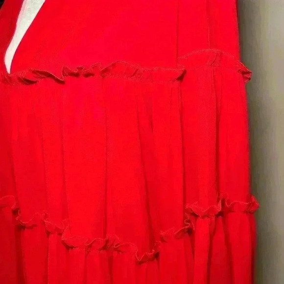 Patrizia Luca Milano Ruffle Sleeve 3/4 Top Bright Red Blouse - Size Medium - Picture 2 of 2